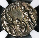 137 BC NGC Ch VF Ti. Veturius Roman Republic Denarius Oath Taking Scene (25012705C)