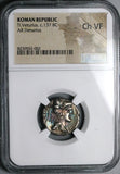 137 BC NGC Ch VF Ti. Veturius Roman Republic Denarius Oath Taking Scene (25012705C)