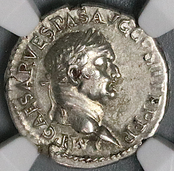 70 NGC Ch XF Vespasian Denarius Roman Empire Denarius Ephesus Titus Domitian (24081101C)