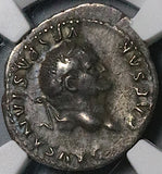 77 NGC Ch VF Vespasian Denarius Roman Empire Sow Piglets Rome Foundation Myth (26041301C)