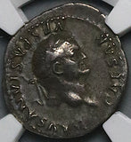 77 NGC Ch VF Vespasian Denarius Roman Empire Sow Piglets Rome Foundation Myth (26041301C)