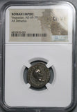 77 NGC Ch VF Vespasian Denarius Roman Empire Sow Piglets Rome Foundation Myth (26041301C)