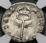 74 NGC Ch VF Vespasian Denarius Roman Empire Winged Caduceus Hermes  COS V (23111001C)