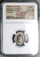 75 NGC Ch XF Vespasian Denarius Roman Empire Pax Temple Peace (24021803C)