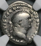 75 NGC VG Vespasian Denarius Roman Empire Pax Temple Peace Dedication (26040301C)