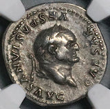 77 NGC Ch VF Vespasian Denarius Roman Empire Sow Rome Foundation Myth (26080101C)