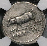 77 NGC Ch VF Vespasian Denarius Roman Empire Sow Rome Foundation Myth (26080101C)