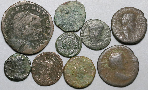 300s Roman Empire Nine AE3 Follis Authentic Ancient Coins (24122003R)