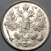 1916 Russia 15 Kopeks Czar Nicholas II Imperial BU Osaka Mint Silver Coin (25021202R)
