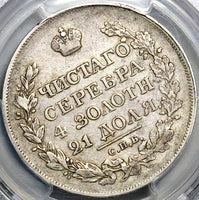 1822 PCGS XF 40 Russia Rouble Alexander I St. Petersburg Silver Coin (23050504C)