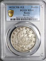 1822 PCGS XF 40 Russia Rouble Alexander I St. Petersburg Silver Coin (23050504C)