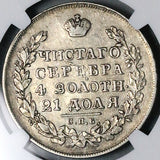 1828 NGC XF 40 Russia Rouble Wings Down Nicholas I Czar Silver Coin (26021501C)