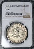 1828 NGC XF 40 Russia Rouble Wings Down Nicholas I Czar Silver Coin (26021501C)