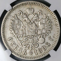1896 AT AГ NGC VF Russia Rouble Nicholas II Czar St Petersburg Silver Coin (25101802C)
