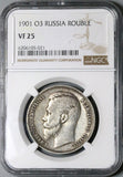 1901 NGC VF 25 Russia Rouble Nicholas II Czar St. Petersburg Silver Coin (24012703C)