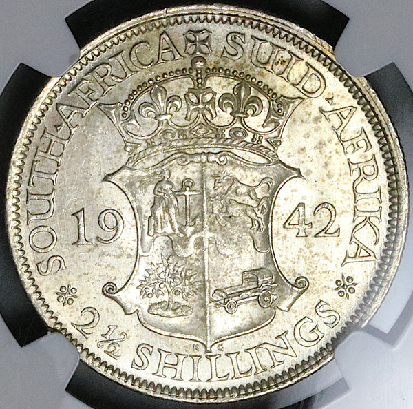 1942 NGC MS 63 South Africa 2.5 Shillings George VI Silver Coin (24082604C)