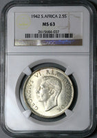 1942 NGC MS 63 South Africa 2.5 Shillings George VI Silver Coin (24082604C)