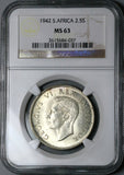 1942 NGC MS 63 South Africa 2.5 Shillings George VI Silver Coin (24082604C)