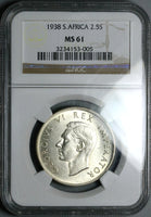 1938 NGC MS 61 South Africa 2.5 Shillings George VI 1/2 Crown Silver Coin (25062902C)