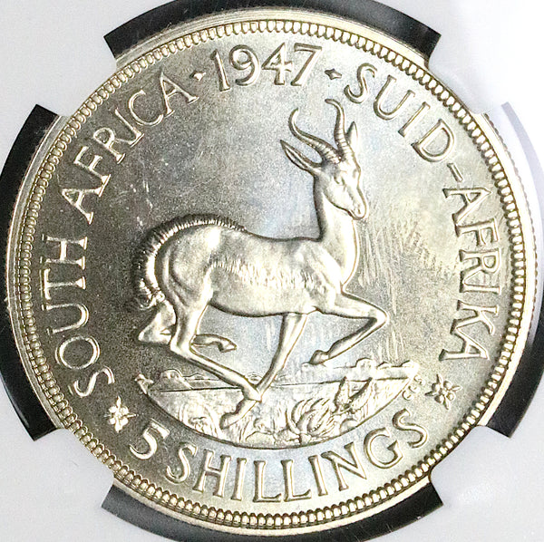 1947 NGC PF 64 South Africa 5 Shillings George VI Proof Springbok Silver Coin (23062802C)