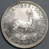 1953 South Africa 5 Shillings Proof  Springbok Elizabeth II Crown Silver Coin (25030501R)