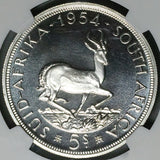 1954 NGC PF 66 Cameo South Africa 5 Shillings Elizabeth II Proof Springbok Silver Coin (26092804C