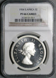 1954 NGC PF 66 Cameo South Africa 5 Shillings Elizabeth II Proof Springbok Silver Coin (26092804C