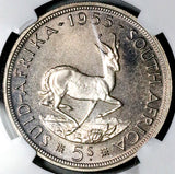 1955 NGC PF 65 South Africa 5 Shillings Elizabeth II GEM Proof Springbok Silver Coin (26092803C)
