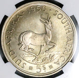 1956 NGC PL 63 South Africa 5 Shillings Crown Elizabeth II 2K Silver Coin (25042801C)