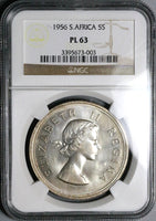1956 NGC PL 63 South Africa 5 Shillings Crown Elizabeth II 2K Silver Coin (25042801C)