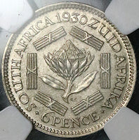1930 NGC MS 62 South Africa 6 Pence George V Protea Flower SIlver Coin (25062901C)