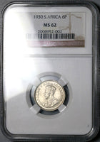 1930 NGC MS 62 South Africa 6 Pence George V Protea Flower SIlver Coin (25062901C)