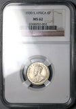 1930 NGC MS 62 South Africa 6 Pence George V Protea Flower SIlver Coin (25062901C)