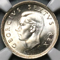 1948 NGC MS 66 South Africa 6 Pence Gem Mint State Protea Flower SIlver Coin (23060103C)