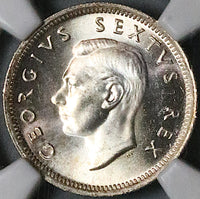 1948 NGC MS 66 South Africa 6 Pence Gem Mint State Protea Flower SIlver Coin (23060103C)
