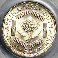 1953 PCGS PR 67 South Africa 6 Pence Gem Proof Protea Flower Coin (23060102C)