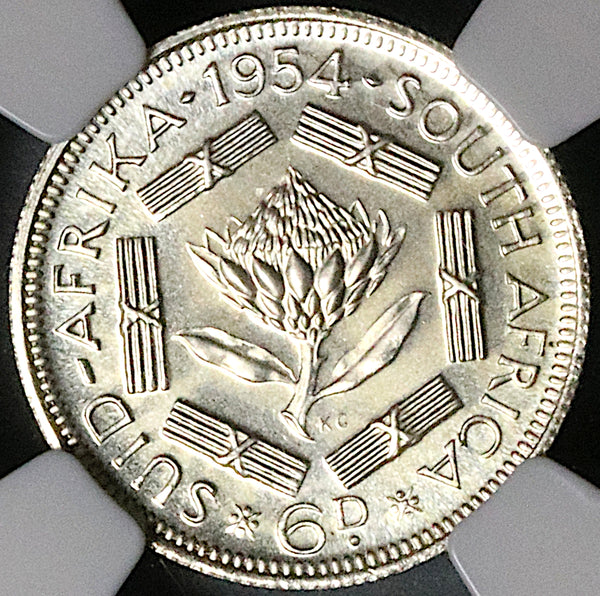 1954 NGC PF 67 South Africa 6 Pence Gem Proof Protea Flower Coin (23060101C)