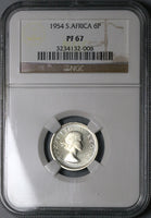 1954 NGC PF 67 South Africa 6 Pence Gem Proof Protea Flower Coin (23060101C)