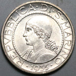 1935 San Marino Italy 5 Lire Plow Olives Gem BU Silver Coin (24061601R)