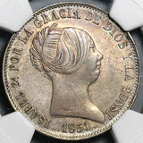 1851 NGC AU 58 Isabel 2 Spain 10 Reales Madrid Mint Silver Coin POP 1/1 (24111602C)