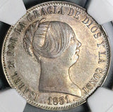 1851 NGC AU 58 Isabel 2 Spain 10 Reales Madrid Mint Silver Coin POP 1/1 (24111602C)