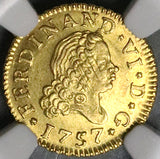 1757 NGC MS 63 Spain 1/2 Escudo Ferdinand VI Gold Madrid Mint Coin (24012502D)