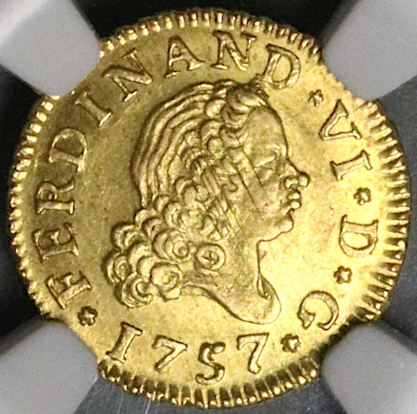 1757 NGC MS 63 Spain 1/2 Escudo Ferdinand VI Gold Madrid Mint Coin (24012502D)