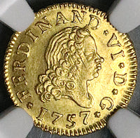 1757 NGC MS 63 Spain 1/2 Escudo Ferdinand VI Gold Madrid Mint Coin (24012502D)