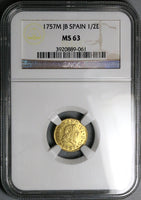 1757 NGC MS 63 Spain 1/2 Escudo Ferdinand VI Gold Madrid Mint Coin (24012502D)
