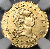 1770 NGC AU 58 Spain 1/2 Escudo Charles III Madrid Gold Coin POP 1/3 (24070203C)