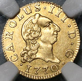 1770 NGC AU 58 Spain 1/2 Escudo Charles III Madrid Gold Coin POP 1/3 (24070203C)