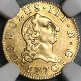 1770 NGC AU 58 Spain 1/2 Escudo Charles III Madrid Gold Coin POP 1/3 (24070203C)