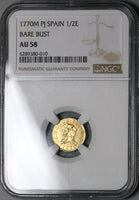 1770 NGC AU 58 Spain 1/2 Escudo Charles III Madrid Gold Coin POP 1/3 (24070203C)