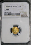 1786-M NGC AU 55 Spain 1/2 Escudo Charles III Madrid Mint Gold Coin (26072701C)
